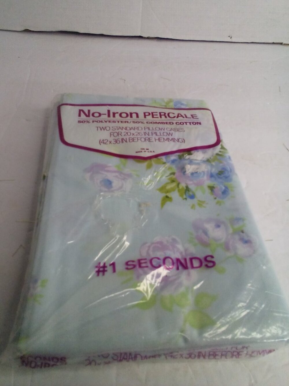 Vintage 2 Standard Pillowcases No Iron Percale Floral Blue